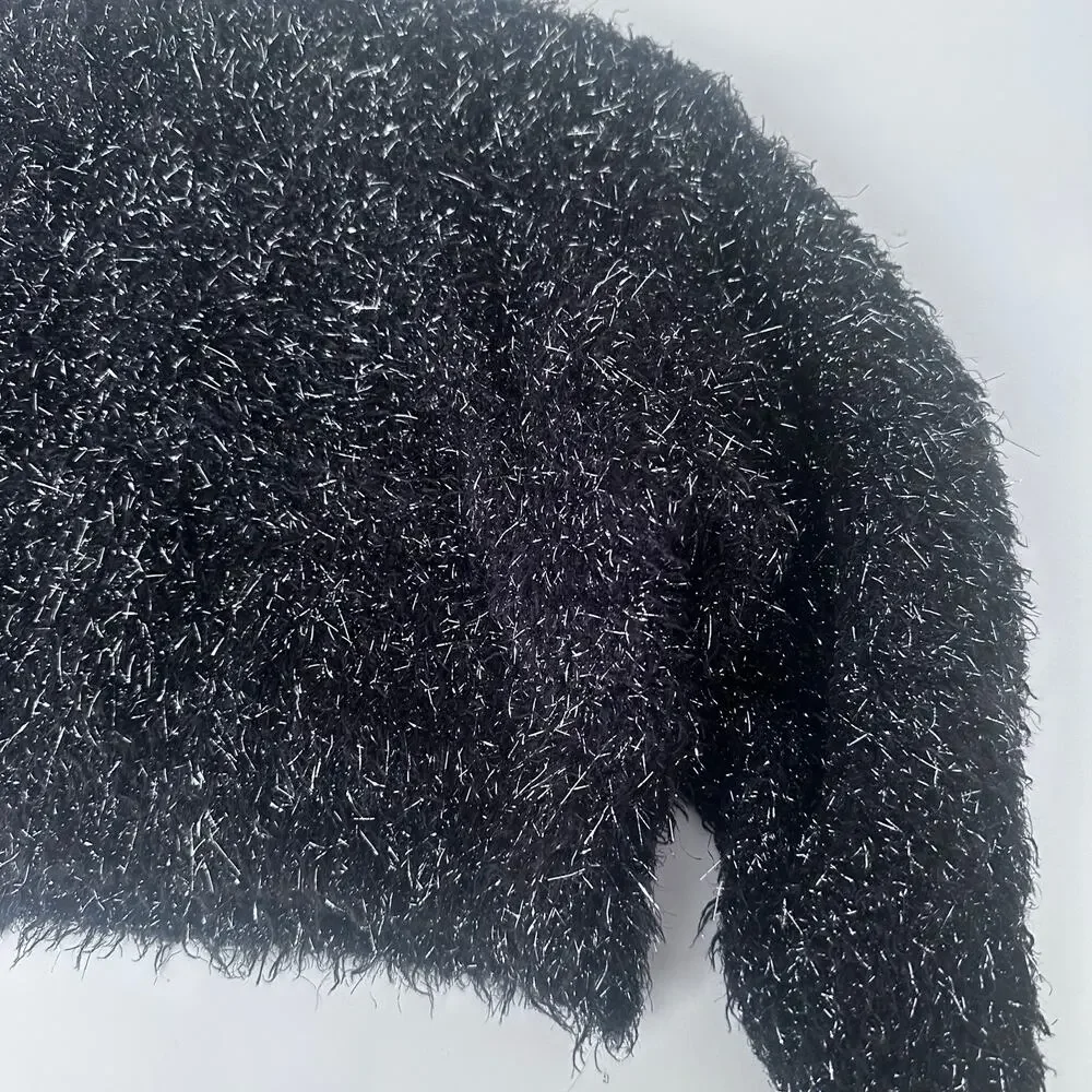 Art Class Girls' Black Metallic Fuzzy Crop Sweater